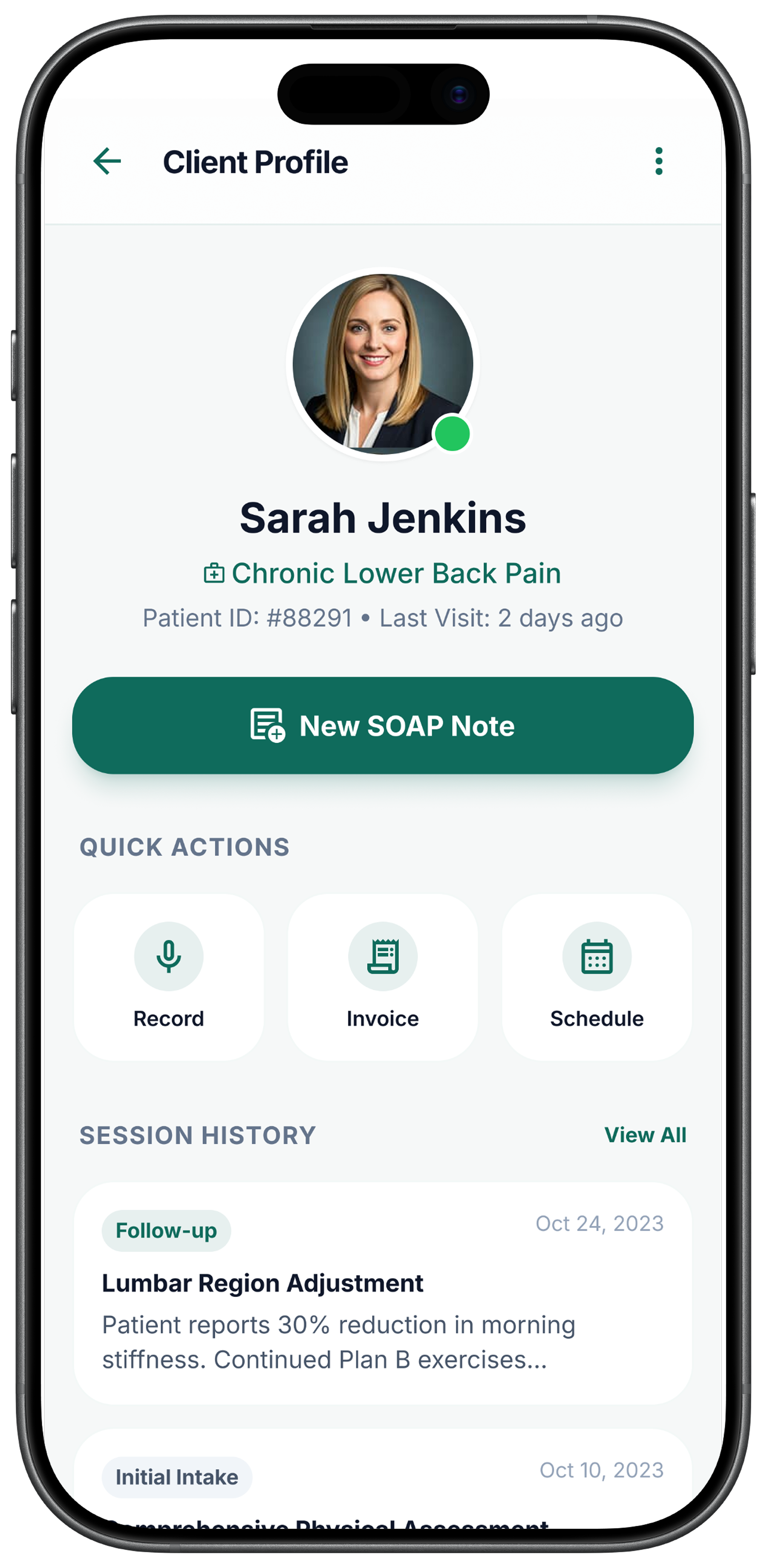 Client profile screen in Voxoap